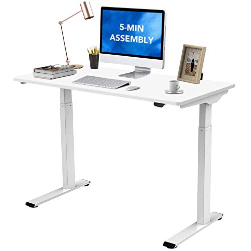Flexispot Quick Install Standing Desk EC9 Electric Height Adjustable Desk for Home Office 48 x 24 Inches Whole-Piece Desk Board VICI(White Frame + 48" White Top)