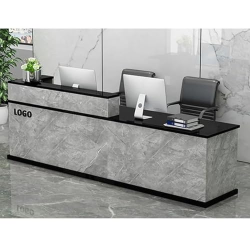 KAGUYASU Modern Reception Desk Counter with Hutch, Storage Cube, Drawer Door Cabinet