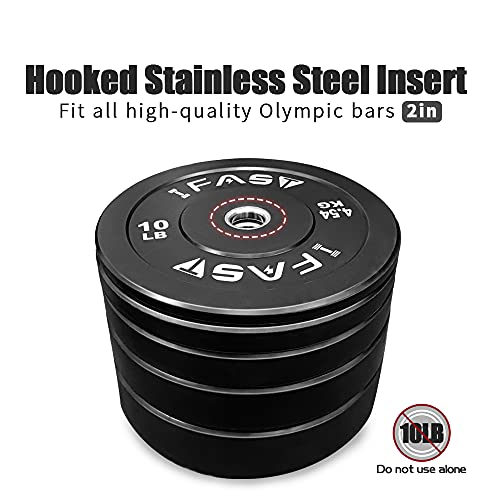Olympic Weight Plates, Rubber Bumper Plates, 2 Inch Steel Insert 10lb/25lb/35lb/45lb/55lb/ Bundle Options Available for Home Gym Strength Training, Weightlifting, Weight Bench Press and Workout (45 LB -1 Pair)