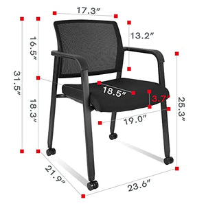 CLATINA Mesh Back Guest Reception Arm Chairs with Wheels, Upholstered Fabric Seat, Lumbar Support