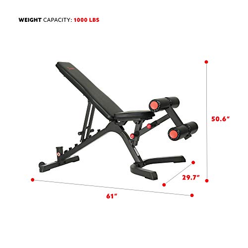 Sunny Health & Fitness Fully Adjustable Power Zone Utility Heavy Duty Weight Bench with 1000 LB Max Weight – SF-BH6920, Black