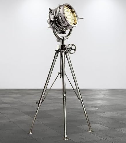 Generic Vintage Marine Nautical Industrial Spotlight Floor Lamp Tripod Stand Hollywood Floor Lamp