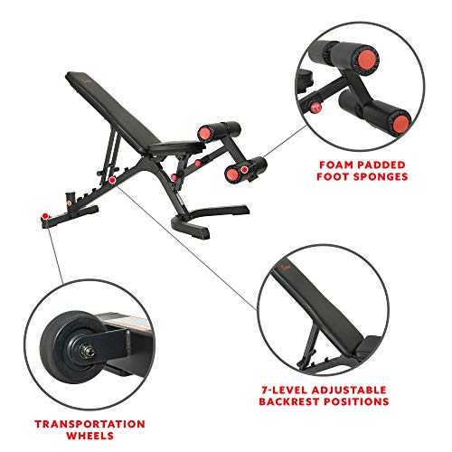 Sunny Health & Fitness Fully Adjustable Power Zone Utility Heavy Duty Weight Bench with 1000 LB Max Weight – SF-BH6920, Black