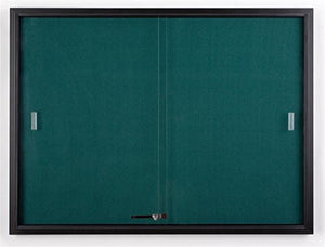 4 x 3 Foot Teal Fabric Tack Board for Wall Mount Use, Locking Sliding Glass Door, 48 x 36 Inch Enclosed Bulletin Board for Indoor Use - Black Aluminum with Teal Fabric