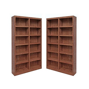Home Square Tall 12-Shelf Double Wide Solid Wood 84" Bookcase Set of 2 in Dry Oak by Home Square