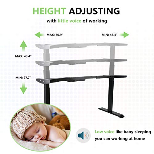 SMONTER Electric Standing Desk Frame Adjustable Height Sit to Stand Up Computer Desk for Home Office Base Workstations with Dual Motor and 4 Memory Preset Controller (Black Frame Only)