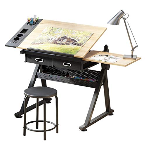 Lgan Tiltable Drawing Table, Adjustable Art Desk, with Storage Craft Table, Drafting Table Maple Panel, Child Adult Drawing Desk