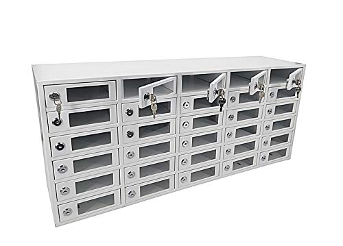 FixtureDisplays 30-Slot Cell Phone Storage Station Lockers with Clear Window and Mail Slot - No Charging Capability