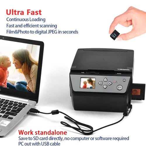 BaNbe Film and Slide Scanner 22MP High-Resolution Negative Converter - Convert Color & B&W 135Film/35mm/110Film to JPG, USB Output