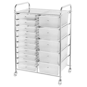 WAHHWF 15 Drawers Rolling Storage Cart with Lockable Wheels - White, 15 Drawers