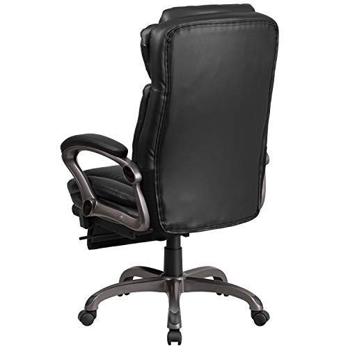 Flash Furniture High Back Black LeatherSoft Executive Reclining Ergonomic Swivel Office Chair with Outer Lumbar Cushion and Arms