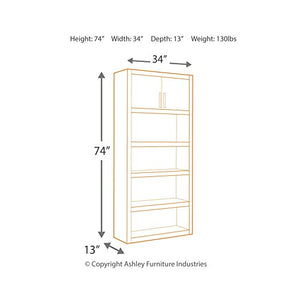 Ashley Furniture Signature Design - Raventown Large Bookcase - 2 Adjustable Shelves/1 Fixed Middle Shelf/Upper Cabinet- Contemporary - Grayish Brown Finish