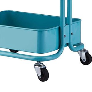 None 3 Tier Rolling Cart with Wheels Metal Utility Cart Storage Organizer Trolley (Blue, 1pcs)