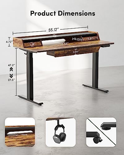 BANTI Electric Standing Desk with Drawers, Adjustable Height - Rustic Brown Top
