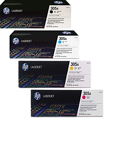 Dynamite Market Original HP 305A CE410A / CE411A / CE412A / CE413A 4 Toner Cartridges | Black, Cyan, Magenta, Yellow for HP Laserjet Pro M451/M475