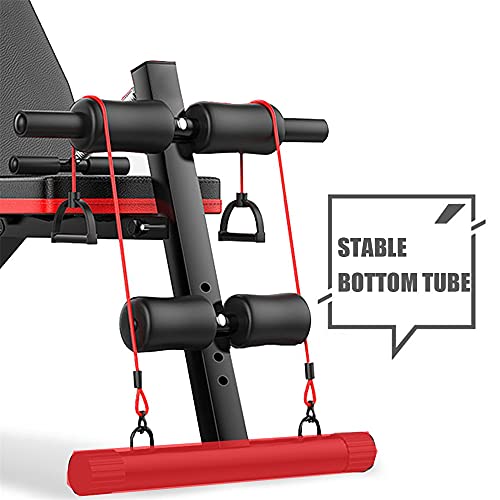 LHK 5-in-1 Adjustable Weight Bench, Foldable Full Body Workout Benches, Weights Lifting Strength Training Equipment with Elastic Ropes, for Home Gym
