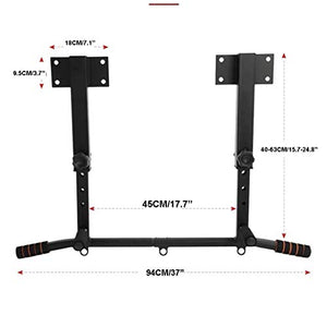 Wall Mount Chin Up Bar Pull-Up Bar with Hangers for Punching Bags Power Ropes Strength Training Equipment for Home Gym 330 LB Weight Capacity (Size : Adjustable-Black)