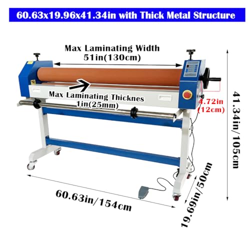 INTBUYING 51in Electric/Manual Cold Laminator with 5.1in Rubber Rollers