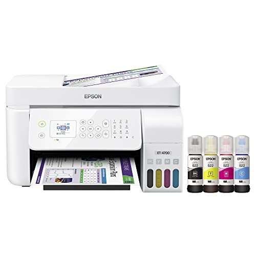 Epson EcoTank ET-4699 Wireless Color Inkjet All-In-One Supertank Printer for Home- Print Copy Scan Fax - 10.0 ppm, 5760 x 1440 dpi, 8.5" x 14", 1.44" Color LCD, Voice Activated, 30-sheet ADF, Ethernet