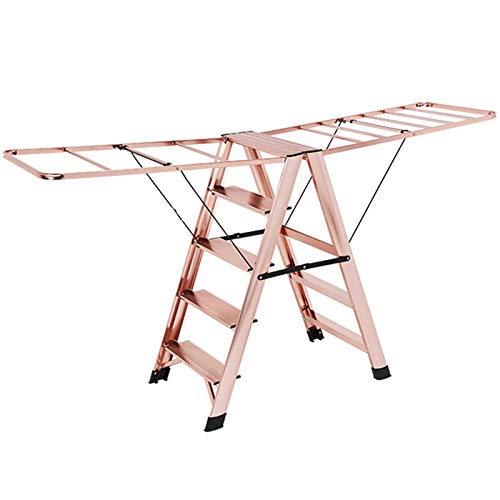 LUCEAE Aluminum Step Stool 4/5 Step Folding Clothes Rack with Non-Slip Pads