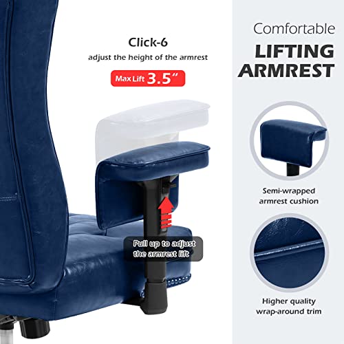 YAMASORO Ergonomic Executive Office Chair with Height-Adjustable Tufted Back, Blue