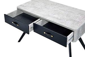 Knocbel Home Office Faux Concrete Desk Workstation Laptop Table with 2 Drawers & Wooden Tapered Legs, 47" L x 24" W x 30" H (Faux Concrete and Black)
