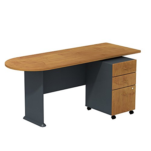 Bush Business Furniture Series A Peninsula Desk with 3 Drawer Mobile Pedestal, Natural Cherry