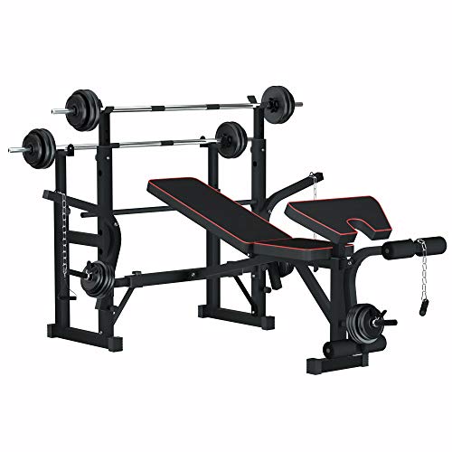 Adjustable MultiFunction Foldable Weight Bench and Fitness Barbell Rack Commercial Weight Lifting Support w/Leg Developer Arm Training Equipment Home Gym Full-Body Strength Workout Exercise