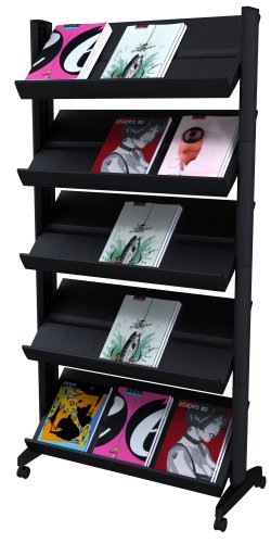 PaperFlow Single Sided Mobile Literature Display, 5 Shelves, 33.67x15.17x66 Inches, Black (255N.01)