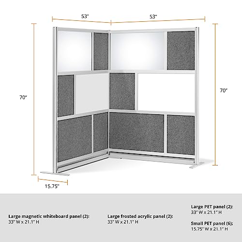 S Stand Up Desk Store Workflow Modular Wall Bundle | Expandable Office Partition System with Whiteboard, Acrylic & Sound Absorbent Panels | (2) 53in x 70in Walls