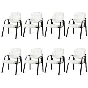 Naomi Home Mindy Office Guest Chair Set of 8 - Luxurious Leather Executive Chairs Set for Reception, Conference, Lobby - White
