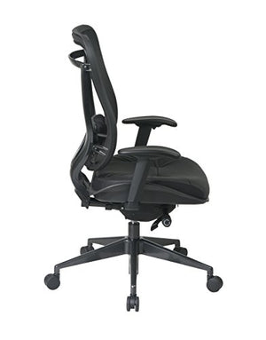 SPACE Seating Breathable Mesh High Back and Padded Black Leather Seat, Ultra 2-to-1 Synchro Tilt Control, Seat Slider and Gunmetal Finish Executive Chair