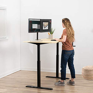 VIVO Height Adjustable Stand Up Desk, Crank System, Complete Workstation with 3 Section Light Wood Table Top, Black Frame, DESK-KIT-1MBC