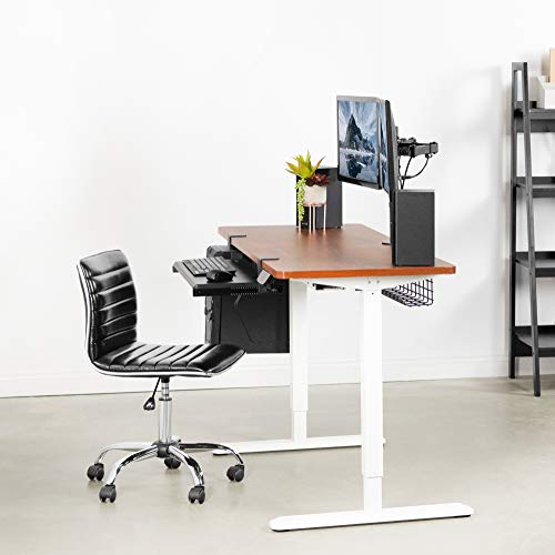 VIVO Electric Height Adjustable 60 x 24 inch Stand Up Desk, Dark Walnut Solid One-Piece Table Top, White Frame, Standing Workstation with Elegant Touch Screen Controller, DESK-KIT-2EW6D