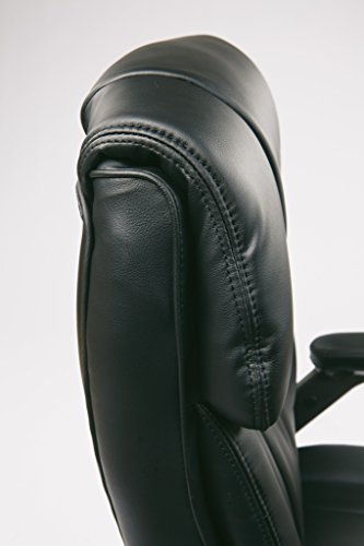 Office Star High Back Bonded Leather Executives Chair with Padded Flip Arms and Titanium Coated Accents, Black