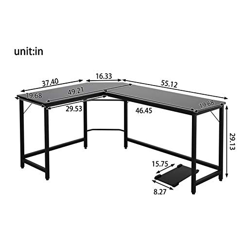 FYHJND L Shaped Computer Desk,L Corner Desk Wood & Steel Modern Writing Study Table Home Office Desk Large PC Laptop Workstation for Study Room Bedroom Living Room Office Room,Black,136×60×15.5cm