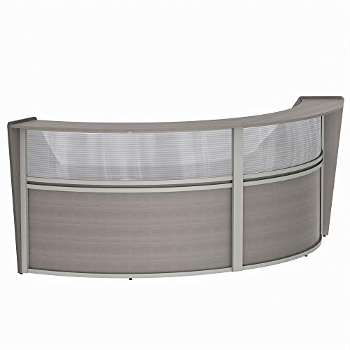 Linea Italia Curved Reception Desk, Double Unit, Clear Panel, Ash Laminate, Modern Office Lobby, Perfect for Small Spaces, Receptionist, Secretary