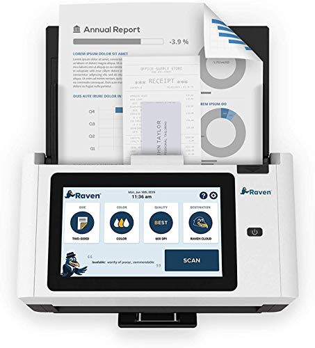 Raven Pro Document Scanner - Huge LCD Touchscreen, High Speed Color Duplex Feeder (ADF), Wireless Scan to Cloud, WiFi, Ethernet, USB, Home or Office