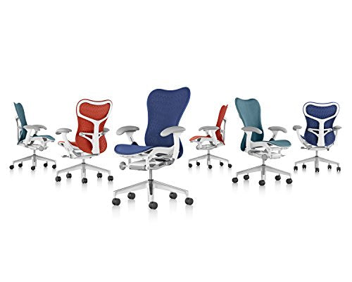 Herman Miller Mirra 2 Office Chair Tilt Limiter - Adjustable Arms and Seat - Dark Turquoise Butterfly Suspension Latitude Back with Studio White Frame Fog Base - Adjustable Lumbar Support - C7 Hard Floor Casters
