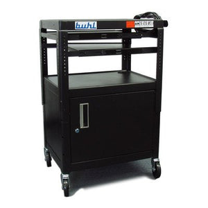 Height Adjustable AV Media Cart with Security Cabinet - Two Pull-out Shelves