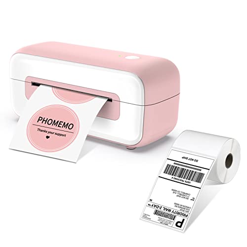 Phomemo Thermal Label Printer, with Label Holder and Pack of 250 4x6 Roll Labels, Pink Direct USB Thermal 4×6 Shipping Label Printer Maker, PM-246s Series