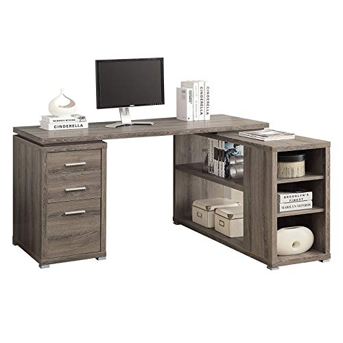 Monarch 60" Contemporary L Shaped Corner Computer Desk with Drawers, Dark Taupe (2 Pack)