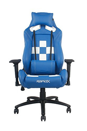 Finish Line White on Blue Checkered Flag Pattern Gaming and Lifestyle Chair by RapidX