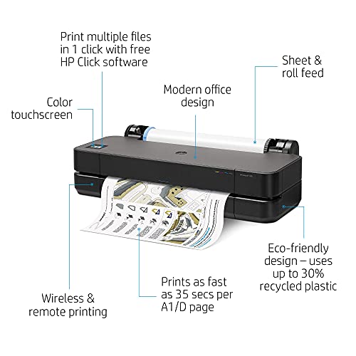 HP DesignJet T230 Large Format Compact Wireless Plotter Printer - 24", with Modern Office Design (5HB07A) (Renewed)