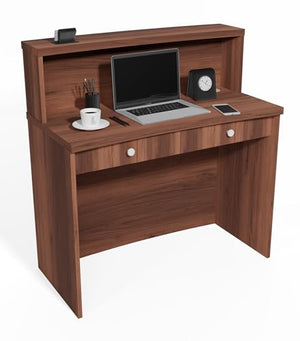 UGOS Mono Walnut Modern Reception Desk with Transaction Counter | Laminate Desktop | Multifunctional Standing Front Desk (40 inch)