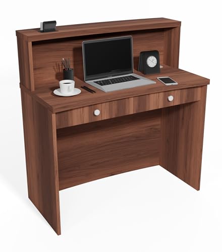 UGOS Mono Walnut Modern Reception Desk with Transaction Counter | Laminate Desktop | Multifunctional Standing Front Desk (40 inch)
