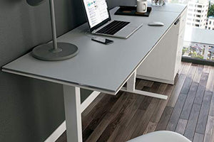 BDI 6451 SW/GRY Centro Lift Standing Desk (60” x 24” top), Satin White/Gray Glass