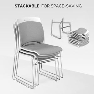 VINGLI Stackable Waiting Room Chairs, Metal Sled Base, Ergonomic Padded Seat & Back, Gray - 12 Pack