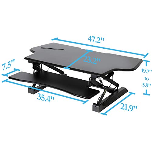 Seville Classics OFF65878 AIRLIFT 47" Extra-Wide Gas-Spring Height Adjustable Standing Desk Converter Workstation Ergonomic Dual Monitor Riser with Keyboard Tray and Phone/Tablet Holder, Large, Black