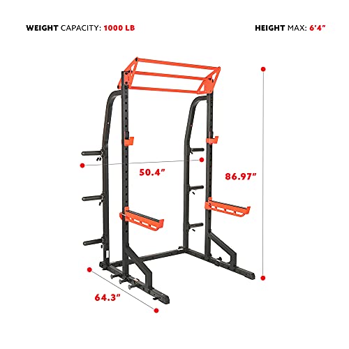 Sunny Health & Fitness Power Zone Half Rack Heavy Duty Performance Power Cage with 1000 LB Weight Capacity – SF-XF9933
